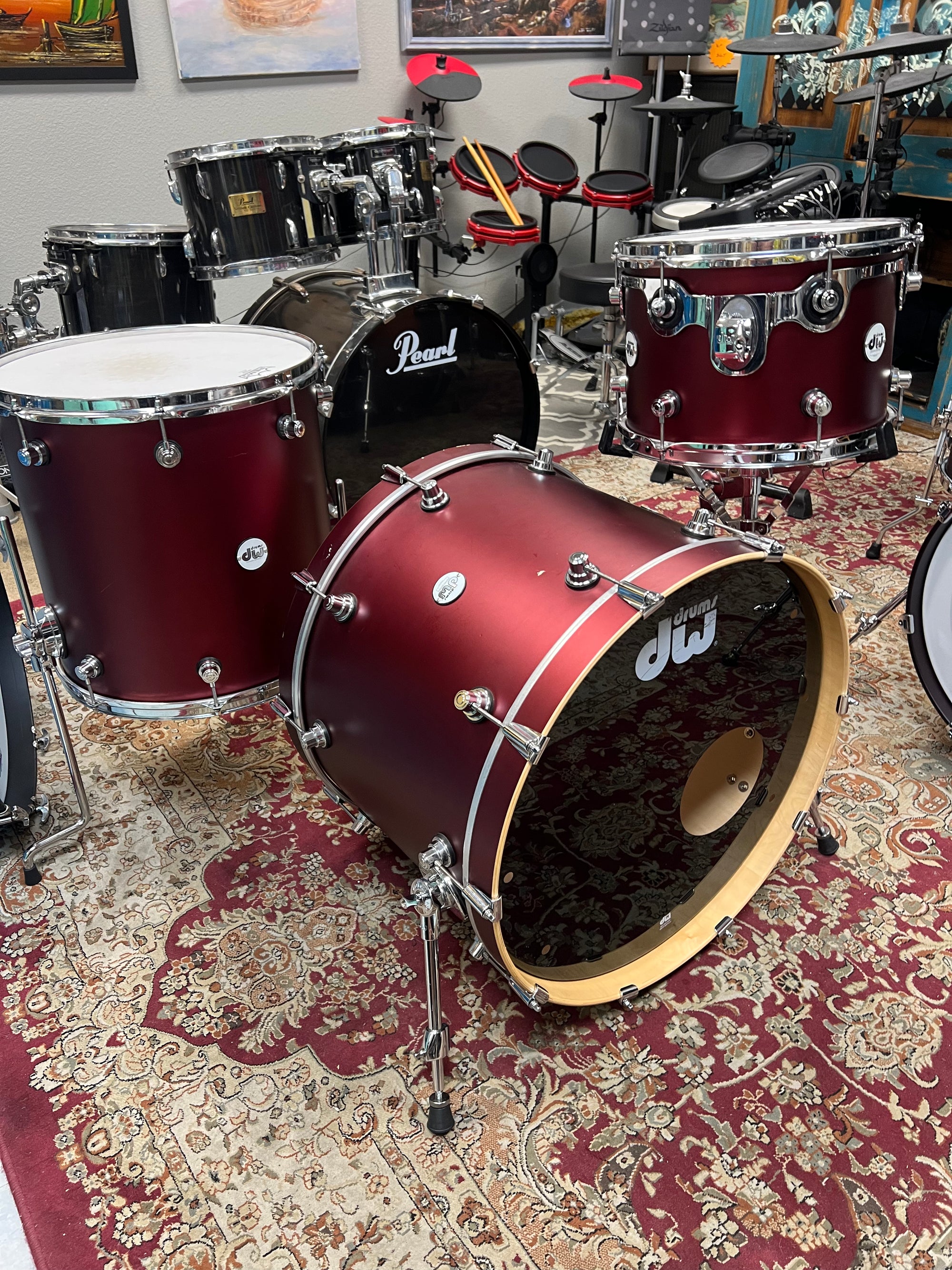DW Design Series Crimson Satin Mettalic 3pc Drum Set
