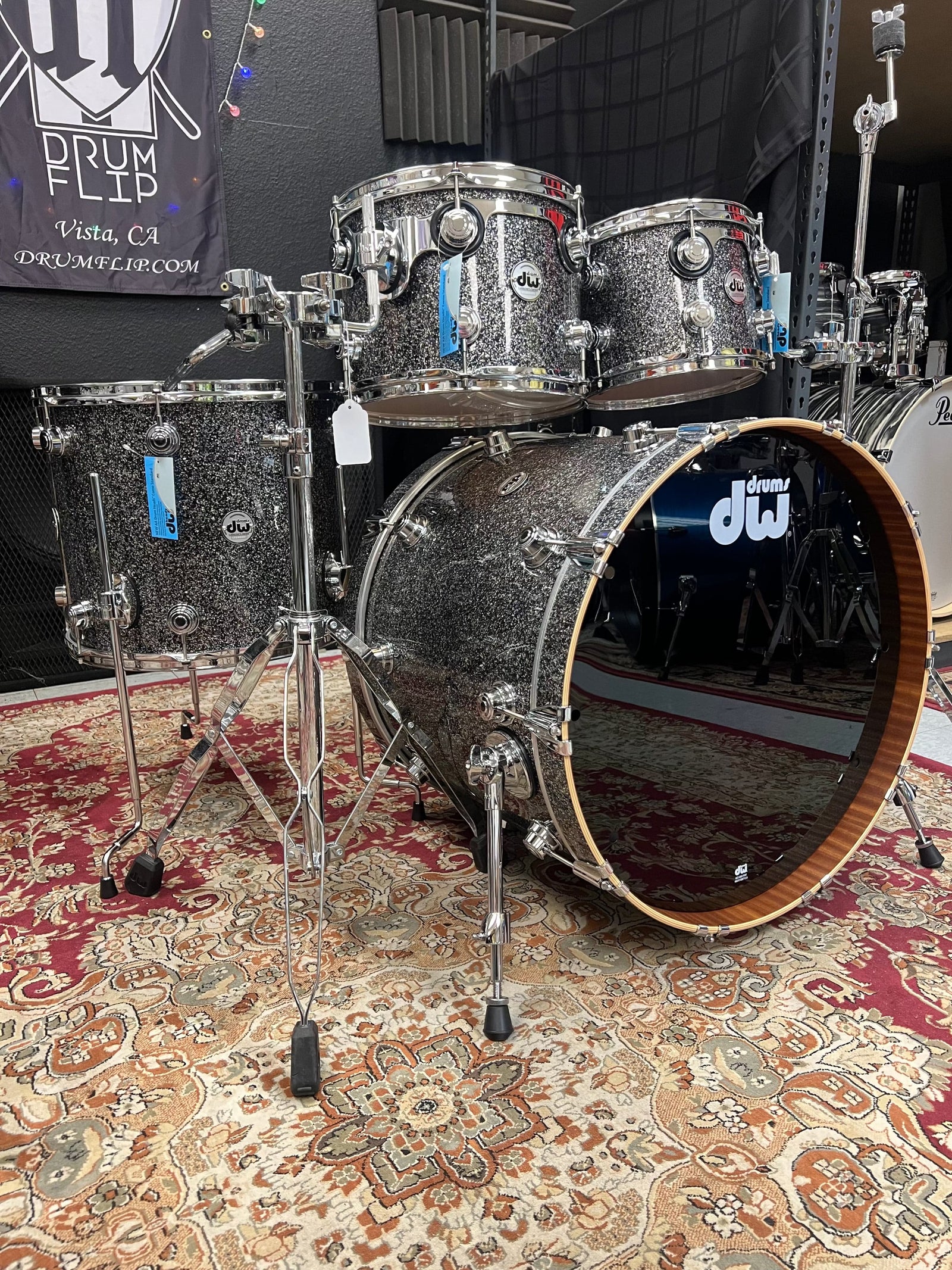 DW Collectors Black Galaxy 4pc Maple/Mahogany Drum Set