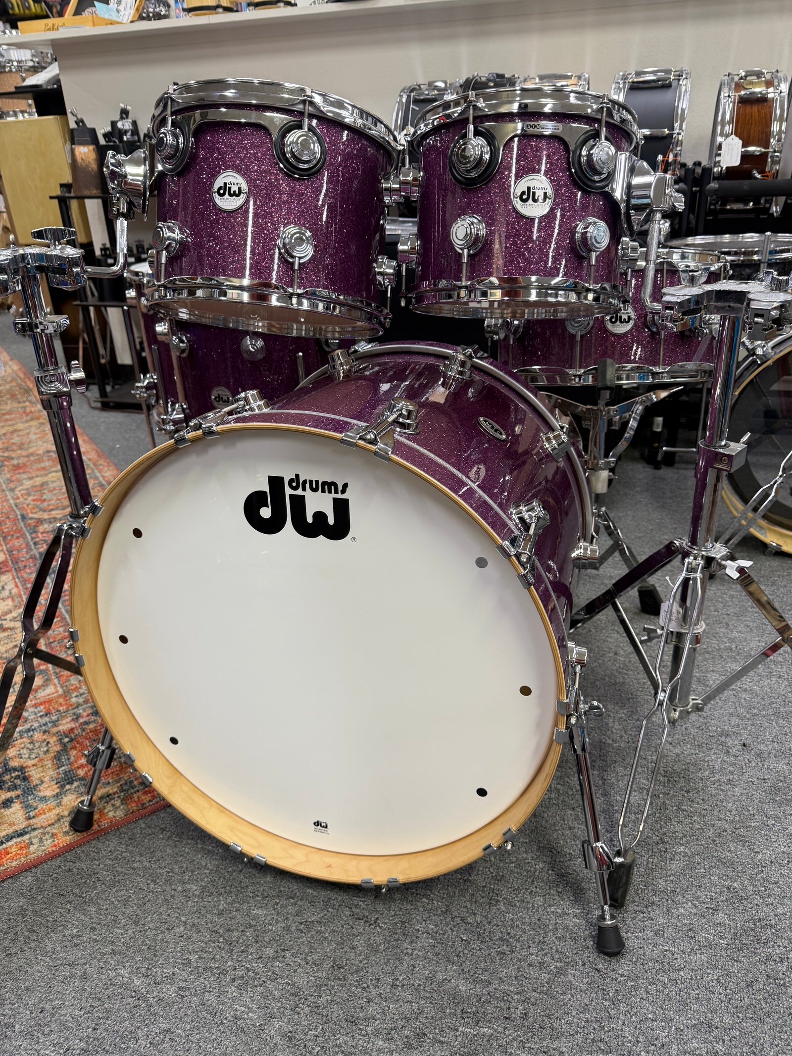 DW Collectors Pure Maple Purple Glass Glitter 6pc Drum Set
