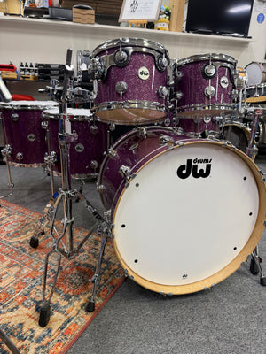 DW Collectors Pure Maple Purple Glass Glitter 6pc Drum Set