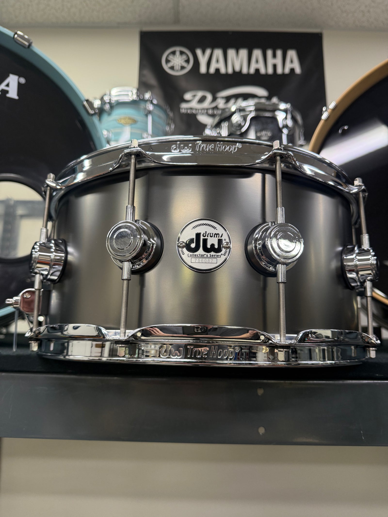 DW Collectors B Stock Satin Black Over Brass 14x6.5” Snare Drum