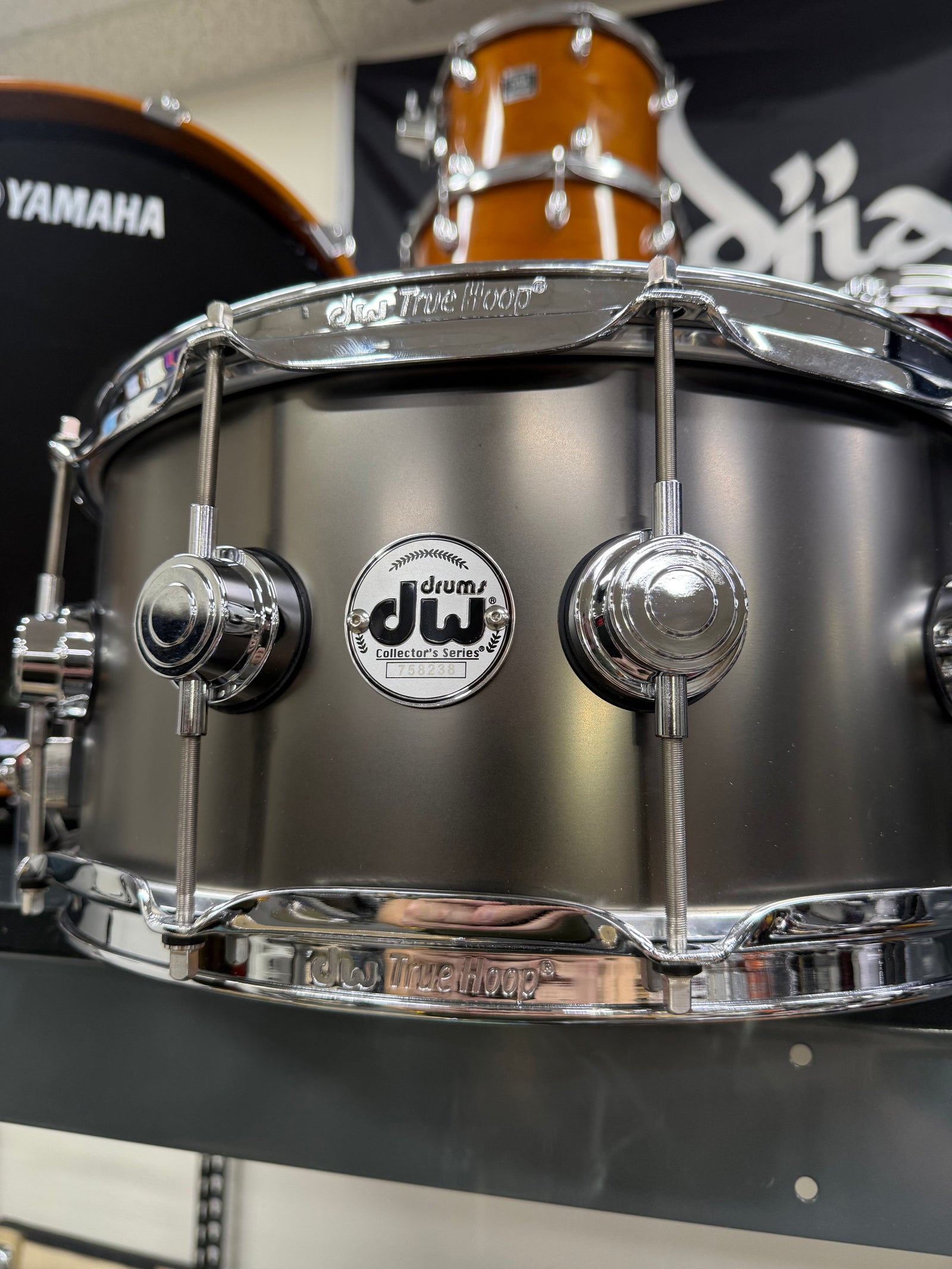 DW Collectors B Stock Satin Black Over Brass 14x6.5” Snare Drum