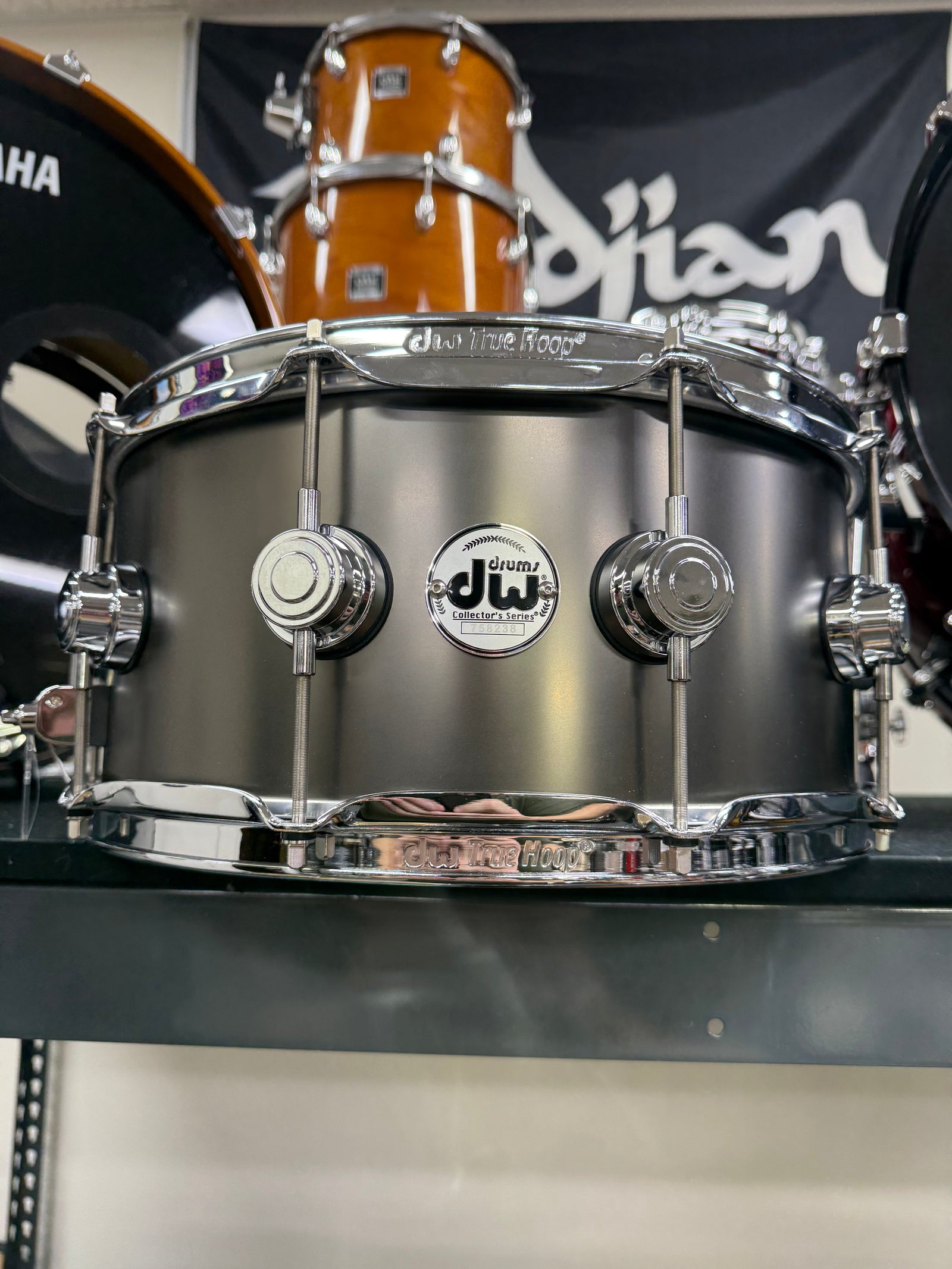 DW Collectors B Stock Satin Black Over Brass 14x6.5” Snare Drum