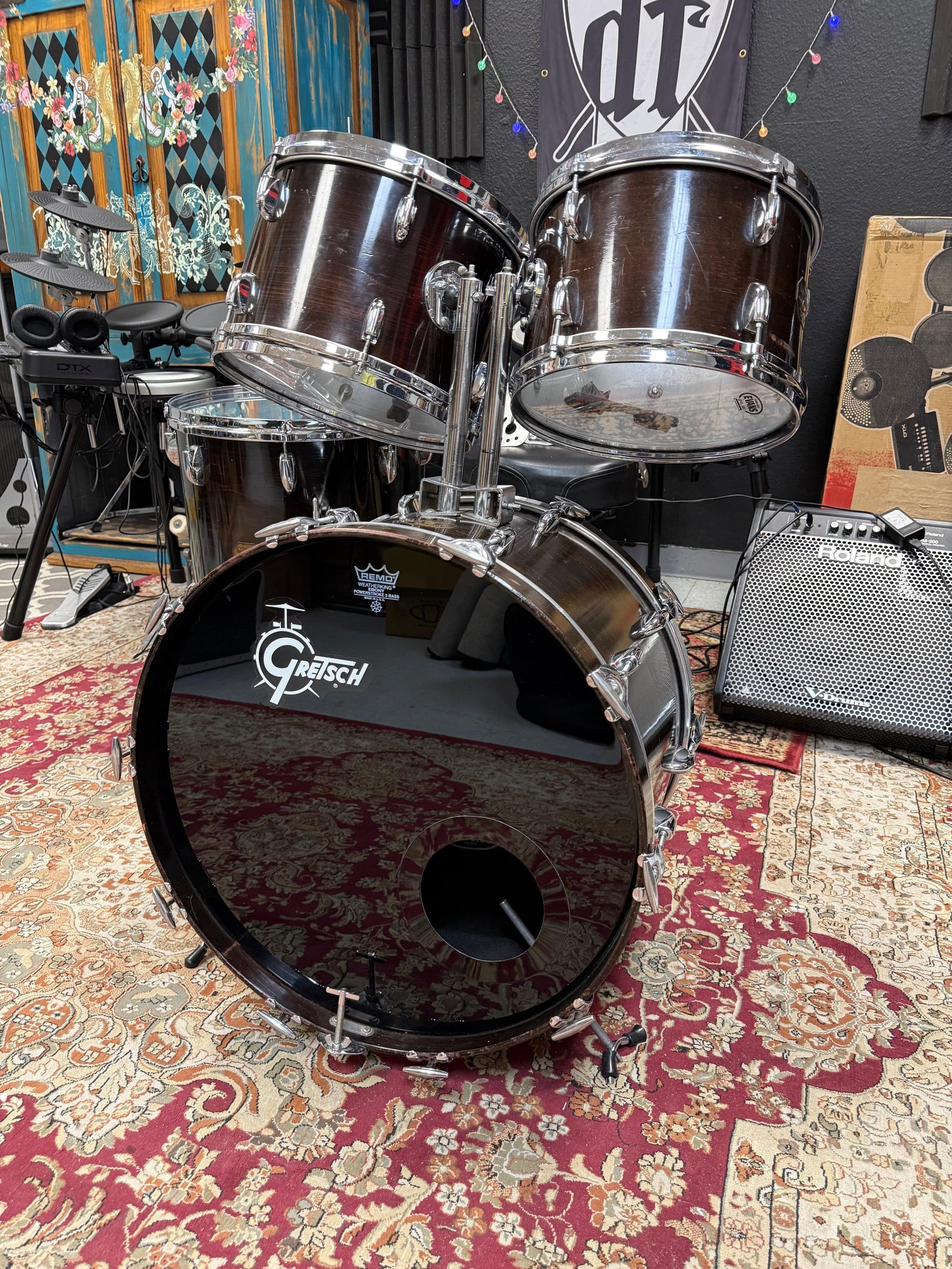 Gretsch Dark Walnut 4pc Drum Set 1970’s