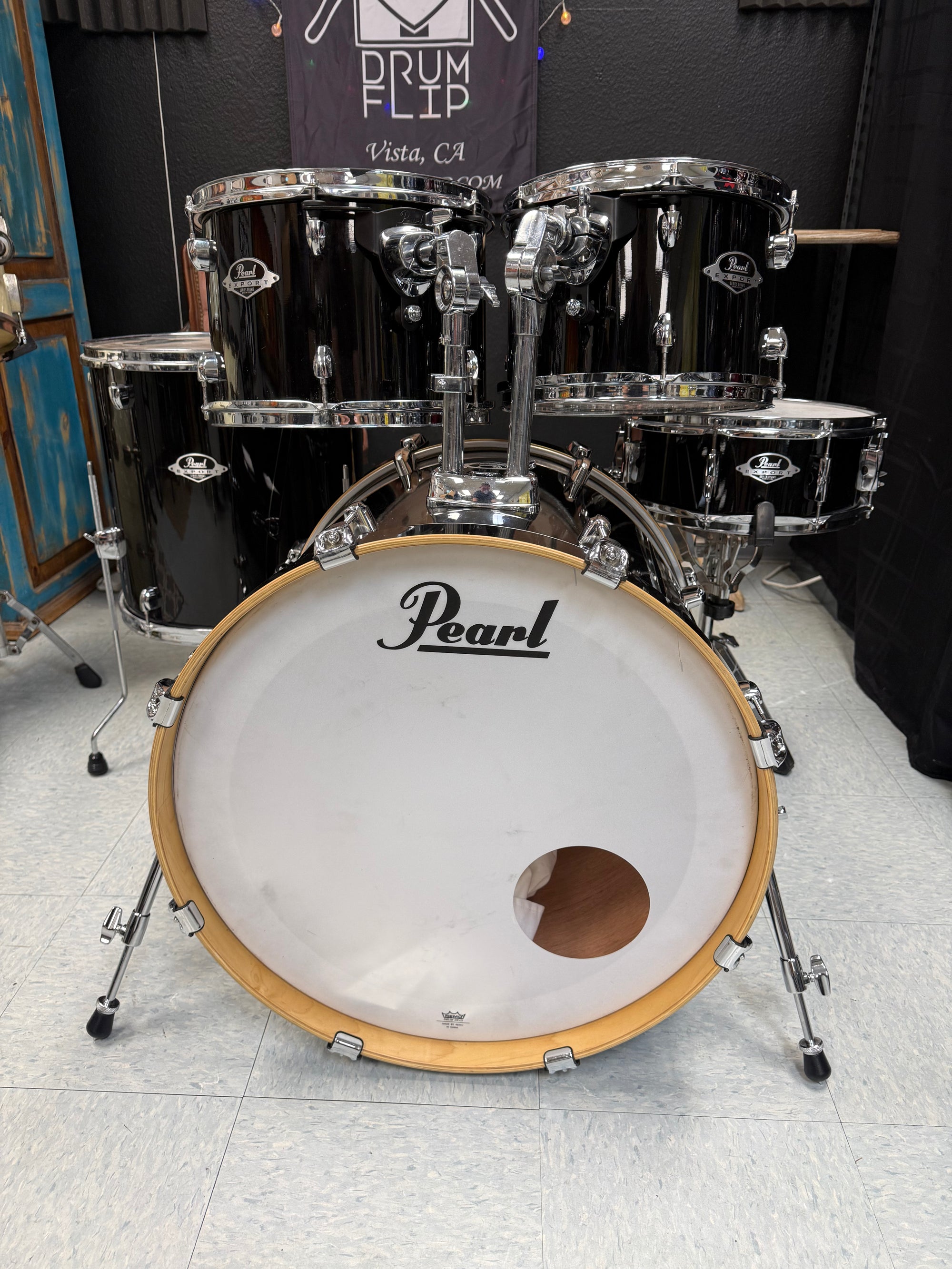 Pearl Export Jet Black Drum Set - Drum Flip