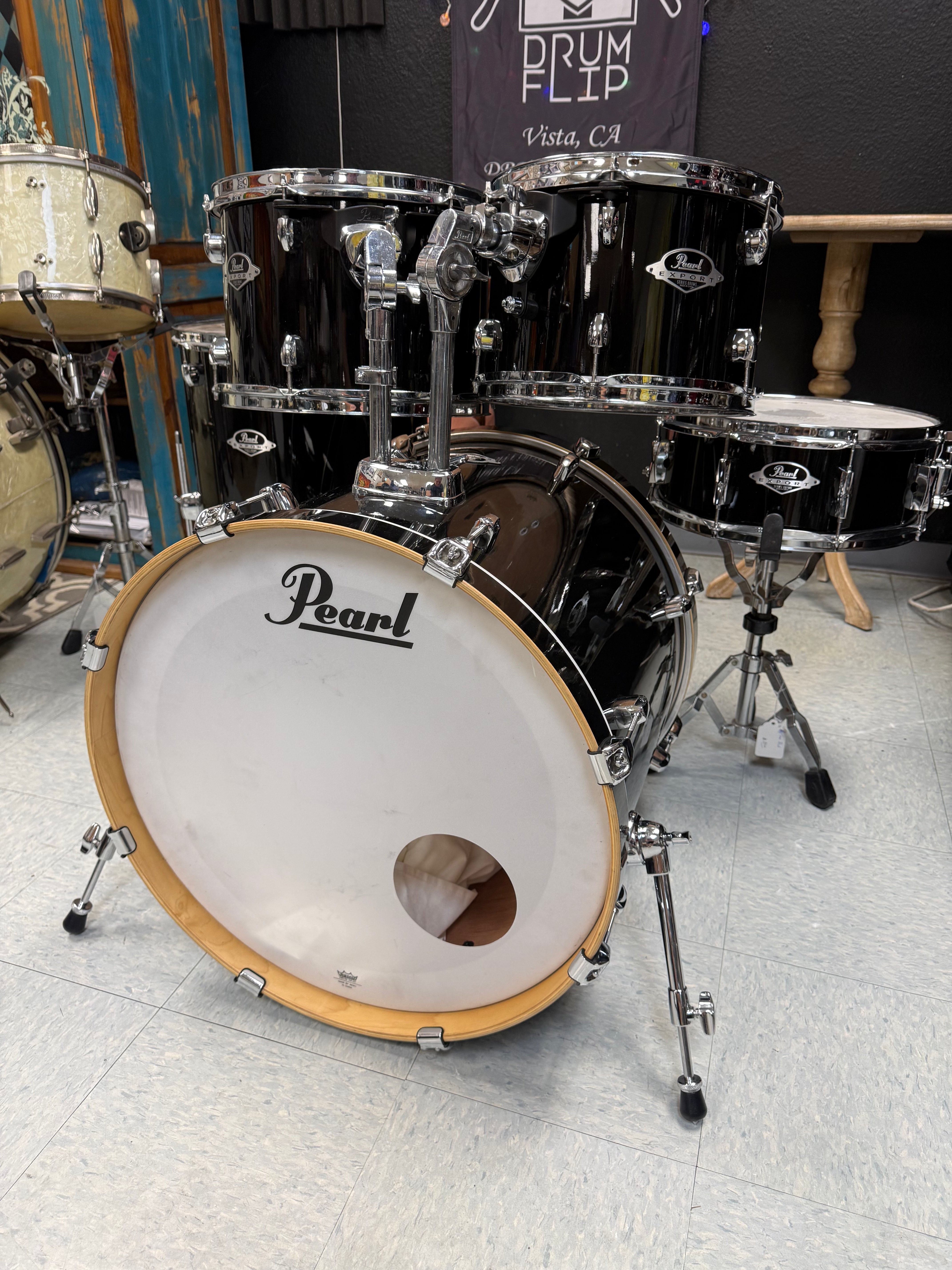 Pearl Export Jet Black Drum Set - Drum Flip