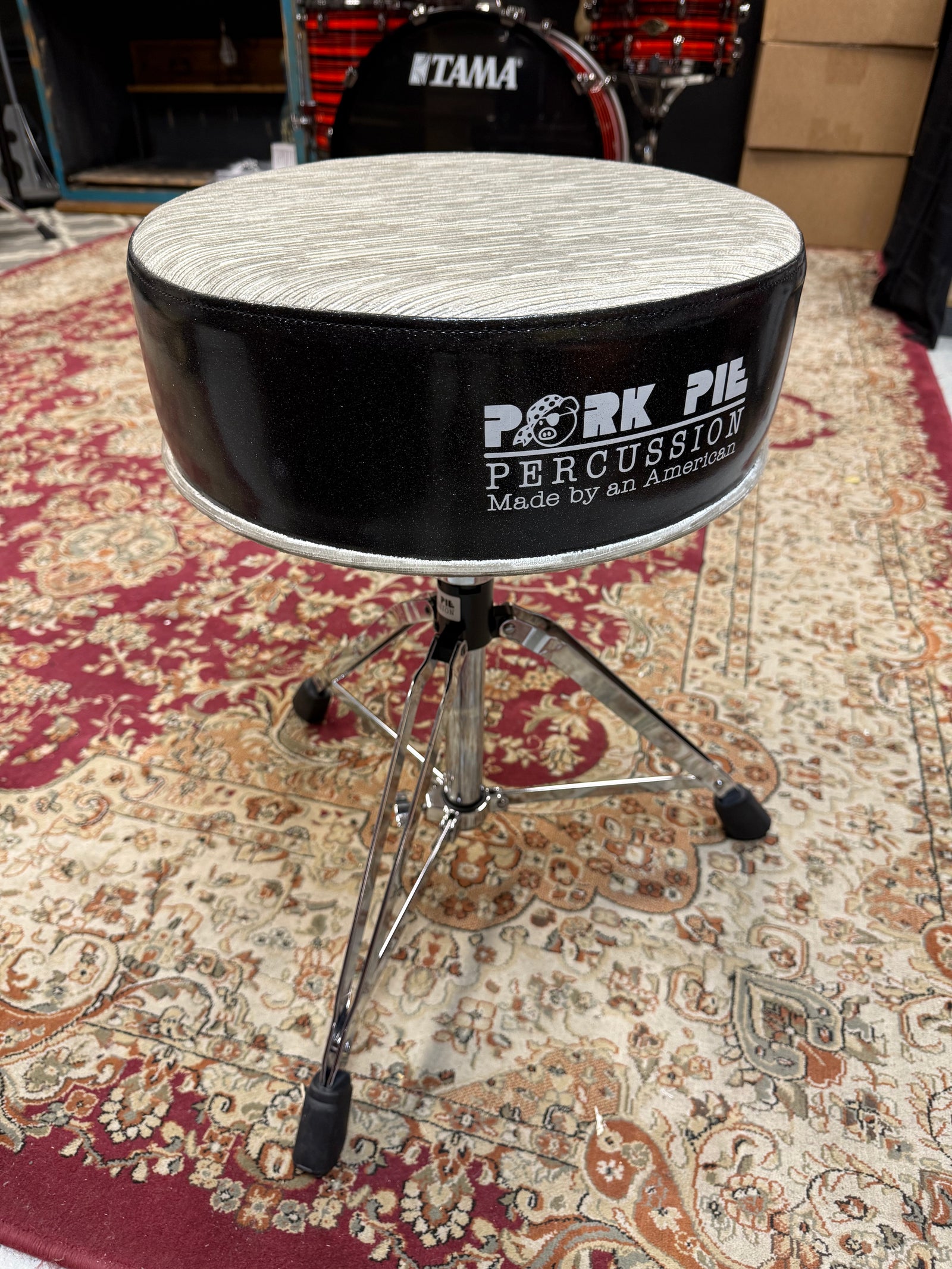 Pork Pie Drum Gray Top Black Sparkle Red Top