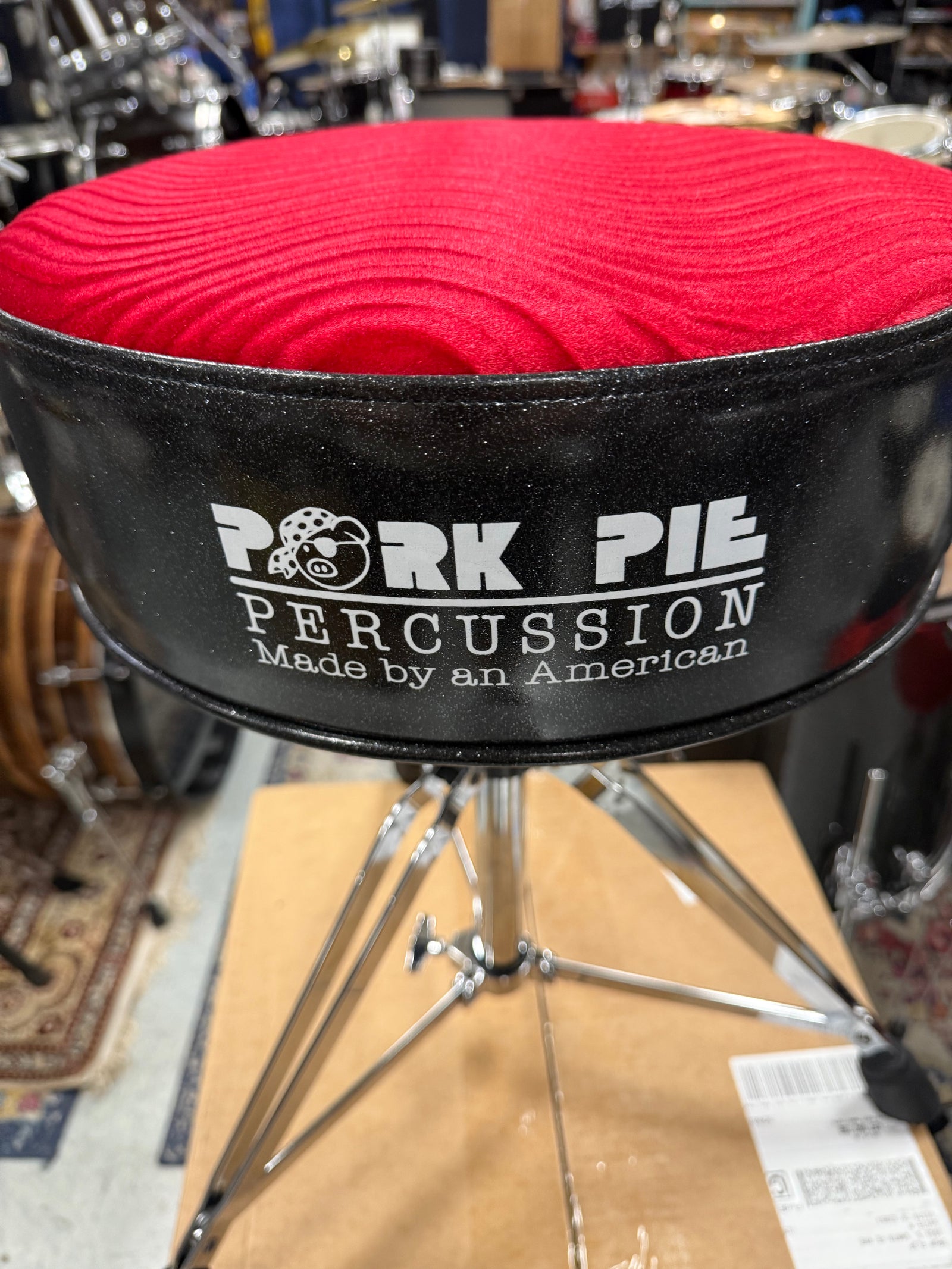 Pork Pie Drum Throne Black Sparkle Red Crush Top