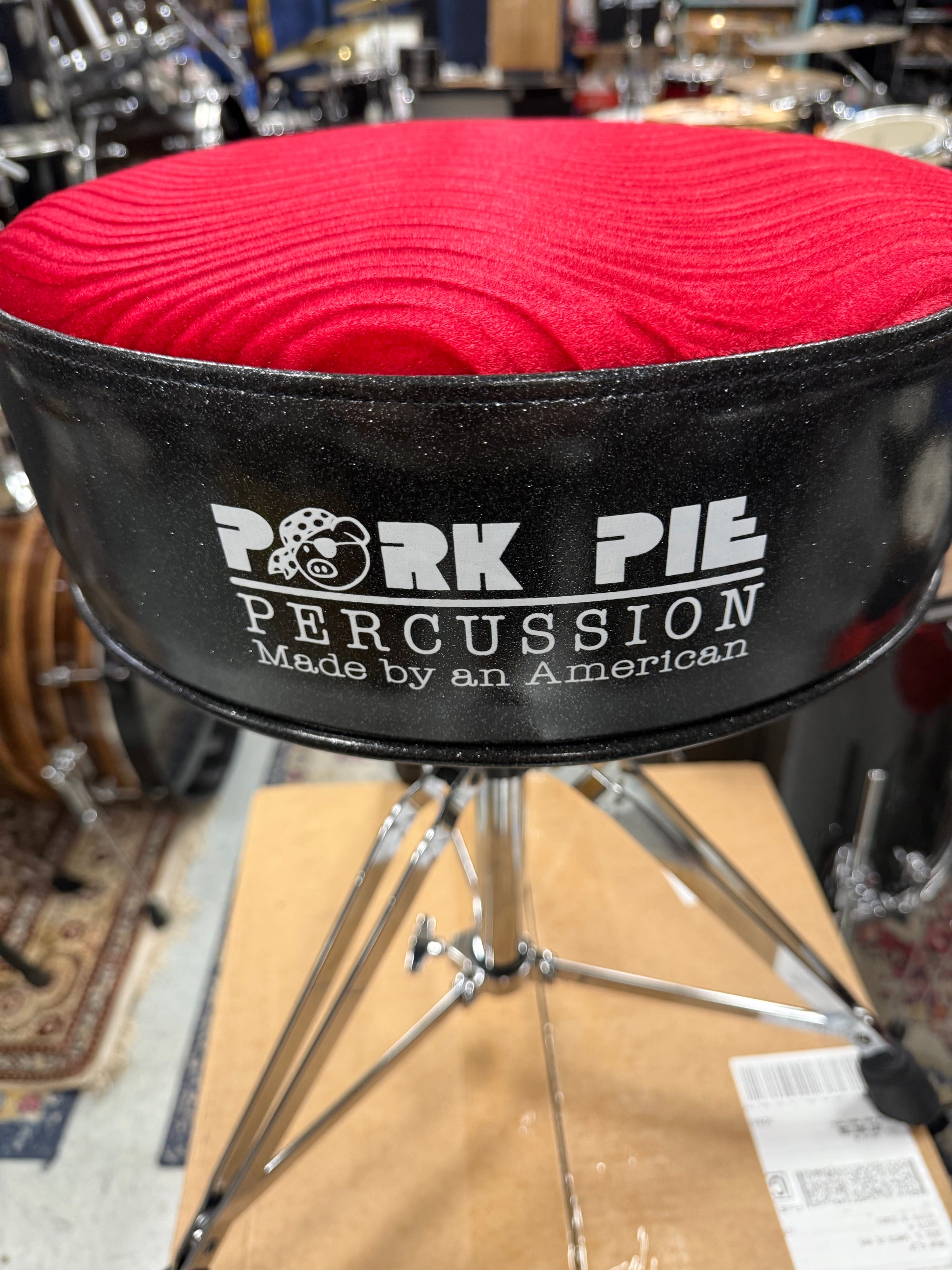 Pork Pie Drum Throne Black Sparkle Red Crush Top