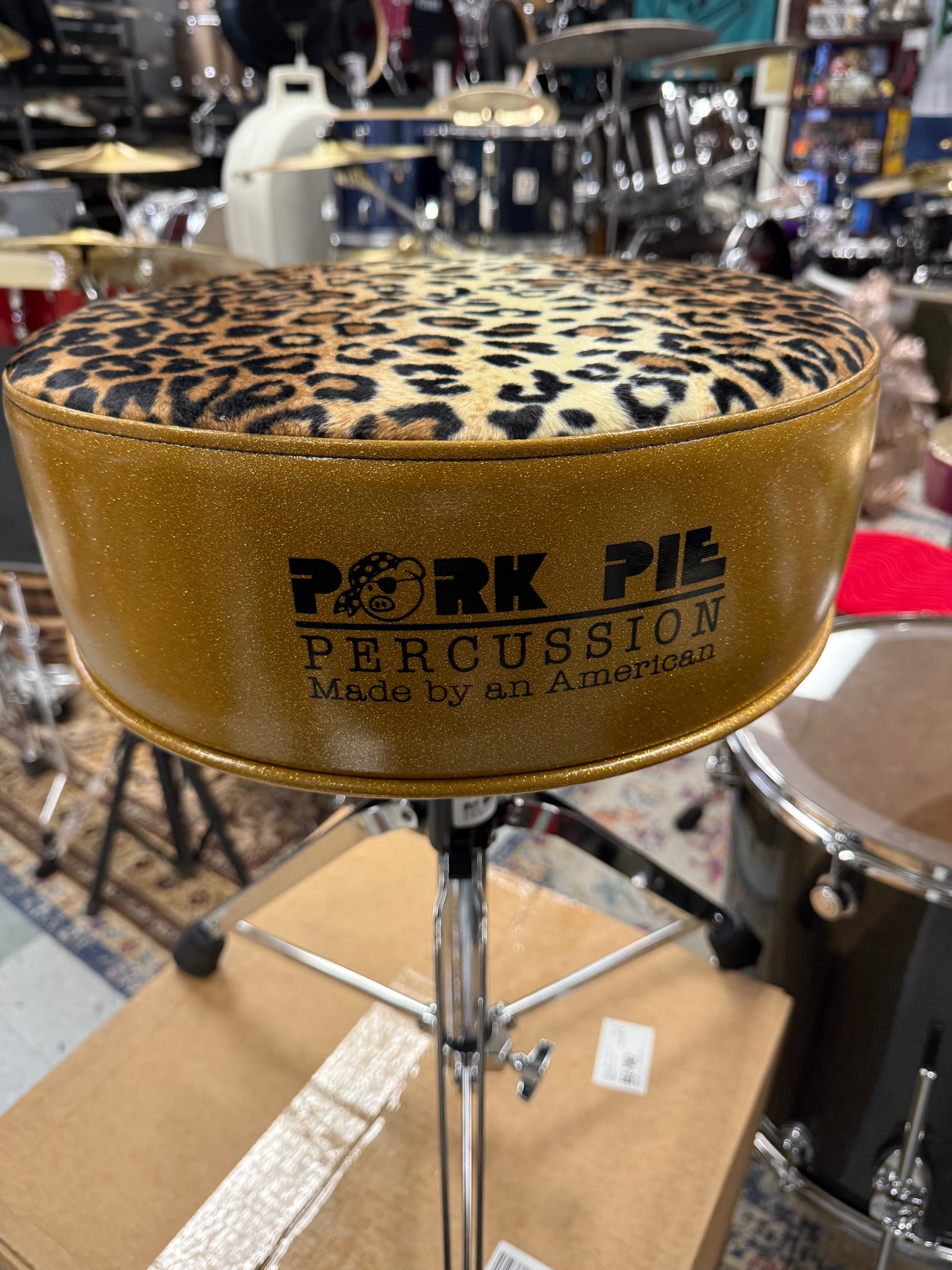 Pork Pie Drum Throne Gold Sparkle Cheetah print Top