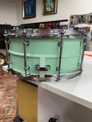 Pork Pie 14x6.5” Seafoam Green Aluminum snare drum
