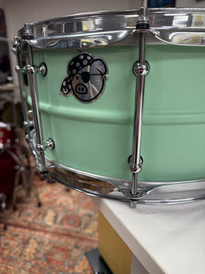 Pork Pie 14x6.5” Seafoam Green Aluminum snare drum