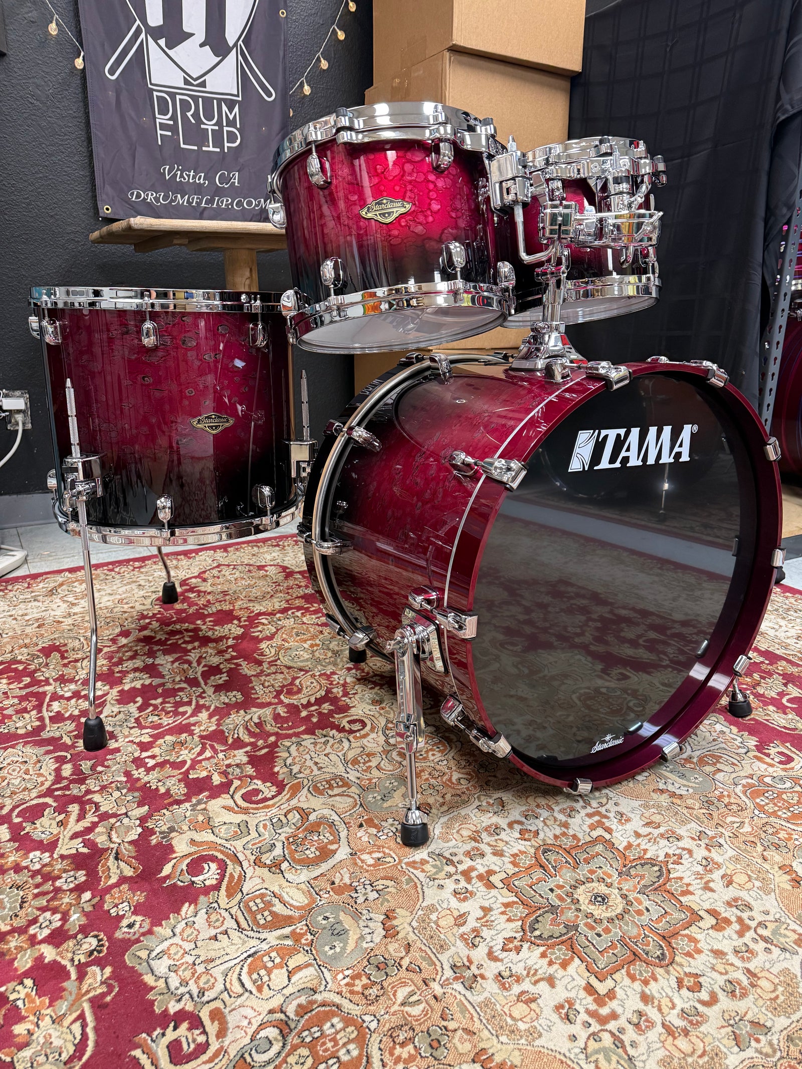 Tama Starclassic Molten Dark Raspberry Fade Walnut Birch Drum Set 4pc