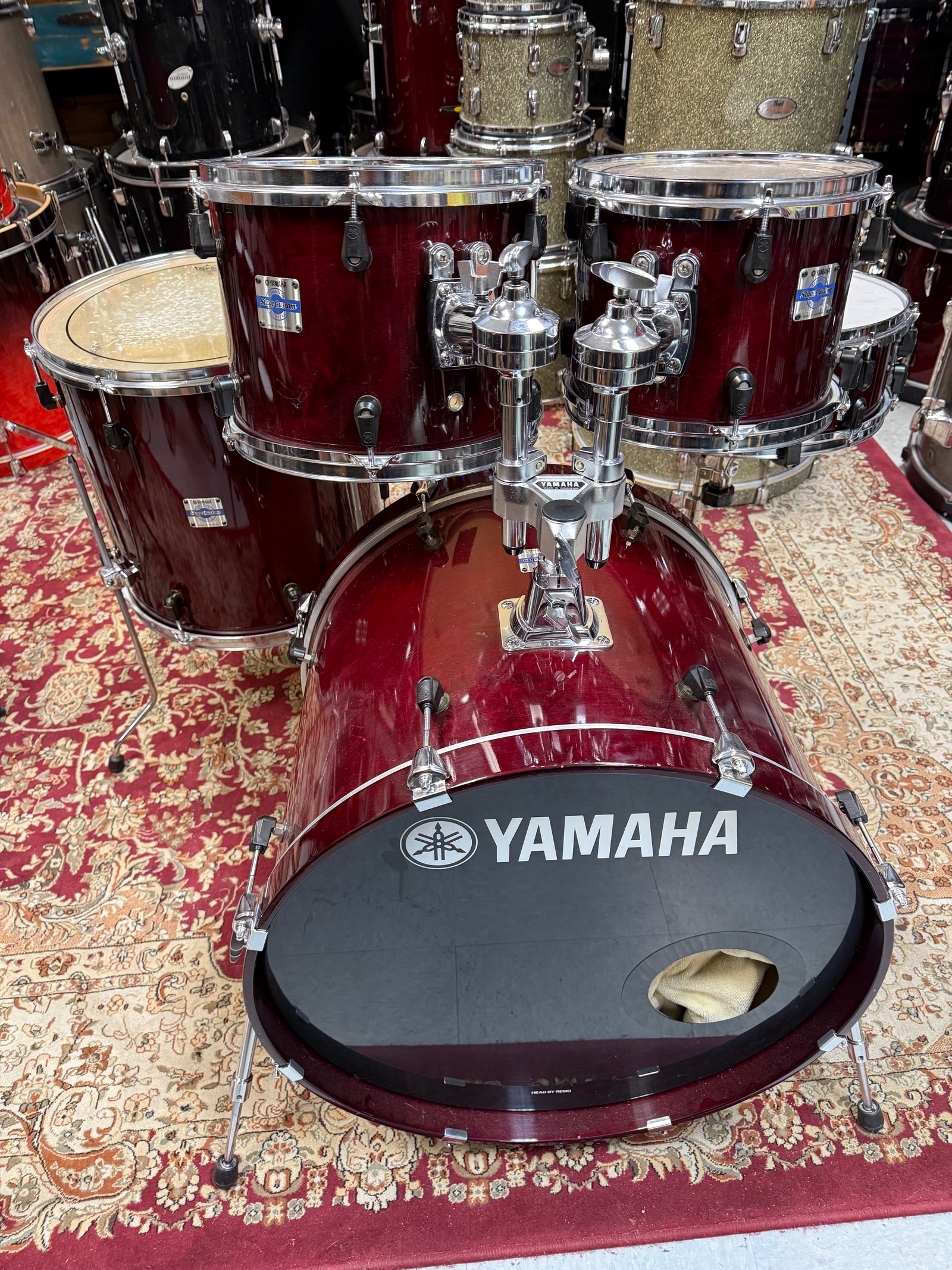 Yamaha Stage Custom 5pc Dark Red Finish Drum Set