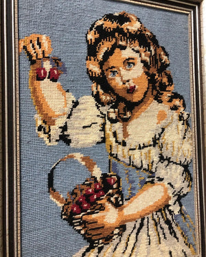 Girl With Cherries Needlepoint Artwork